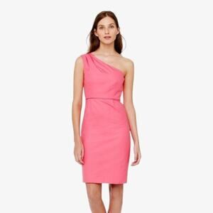J.Crew Women’s Dress Barbiecore Preppy One-Shoulder Hot Pink Soft Cotton Size 4